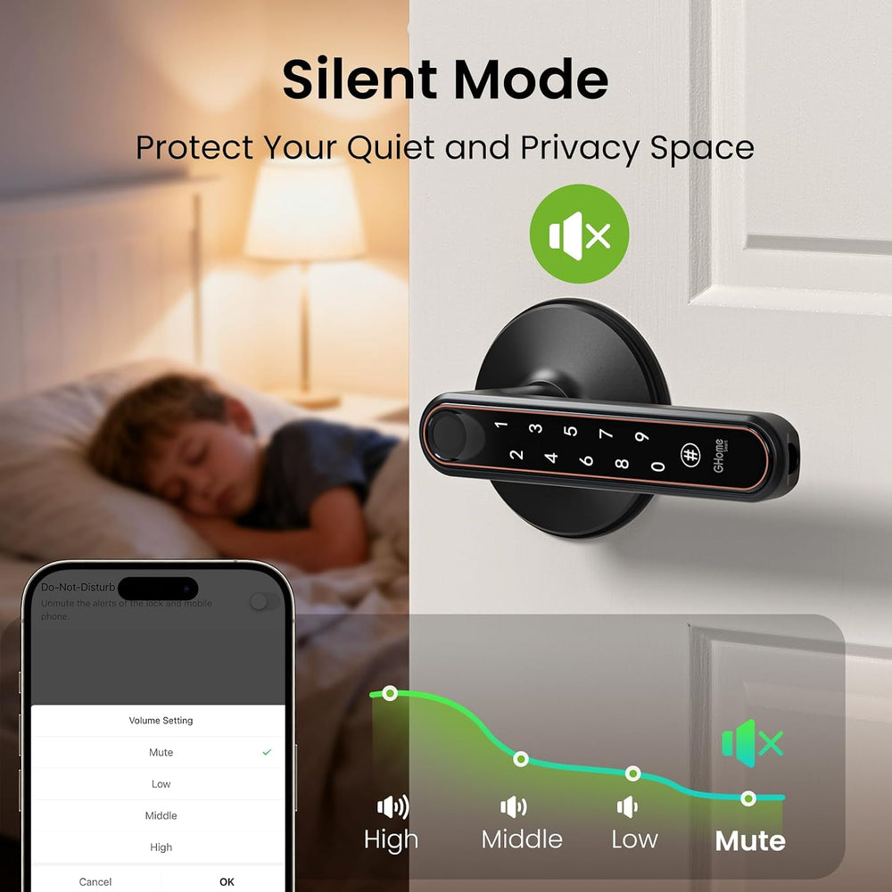 GHome Smart Fingerprint Door Knob with Lock, 4-in-1 Door Lock for Bedroom