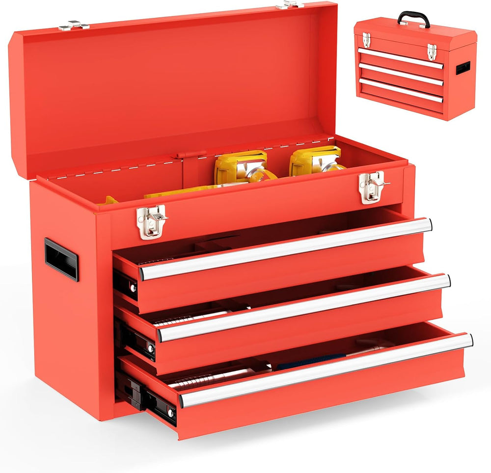 3 Drawer Metal Tool Box, Portable Metal Tool Box with EVC Liners and Latches ...