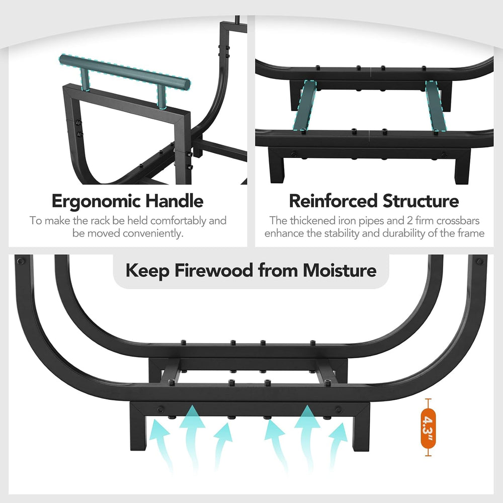 30” Outdoor Firewood Rack with Carrier Bag & Ergonomic Handles