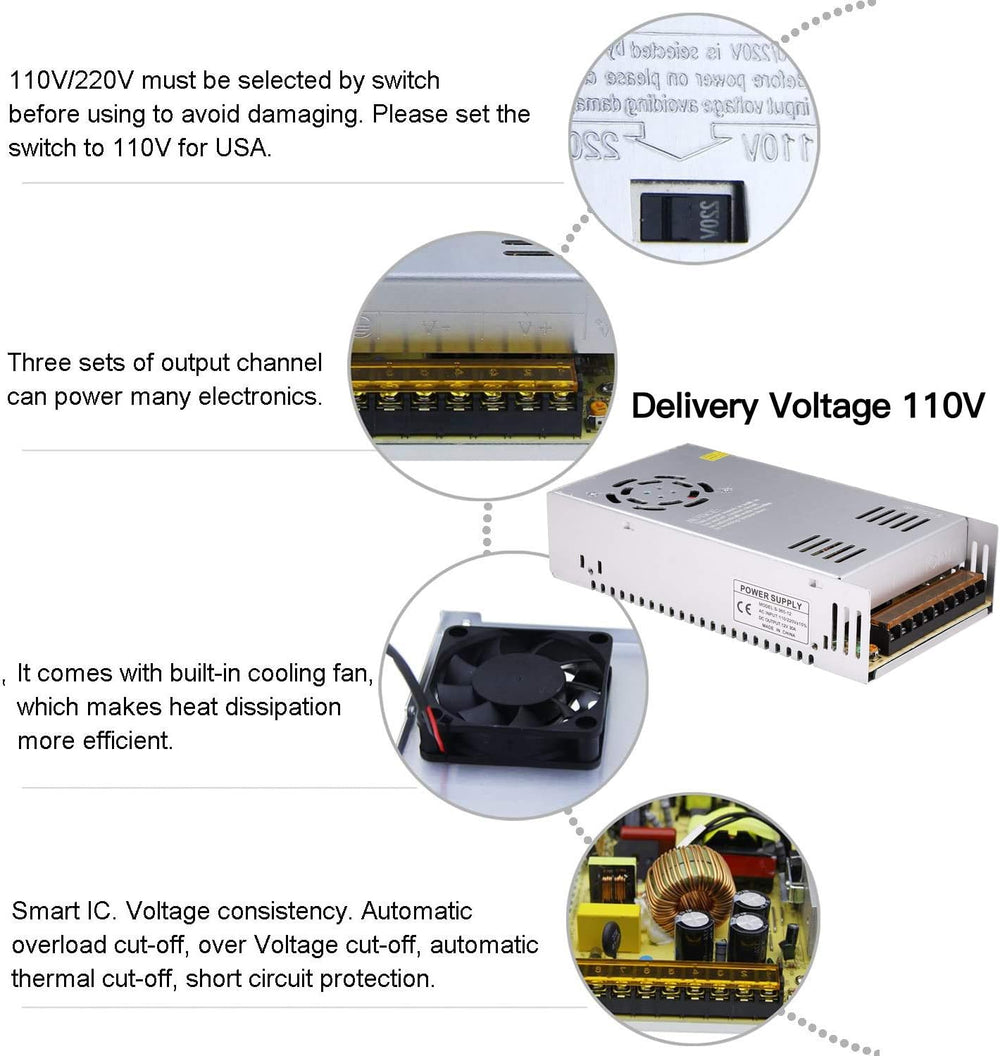 30A 360W 12V DC Power Supply, Universal Regulated Switching AC 110V/220V to D...