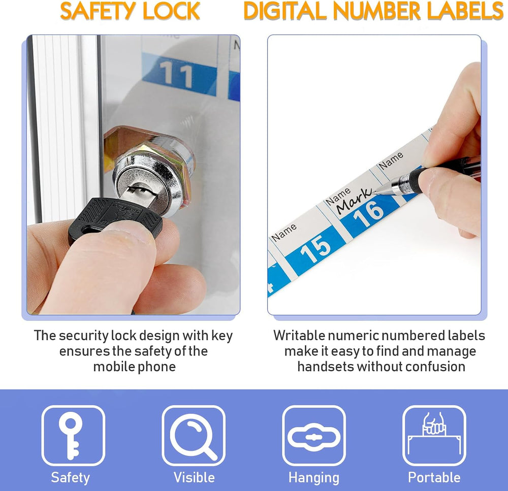 30 Slots Aluminum Alloy Cell Phone Locker, Phone Holder for Classroom