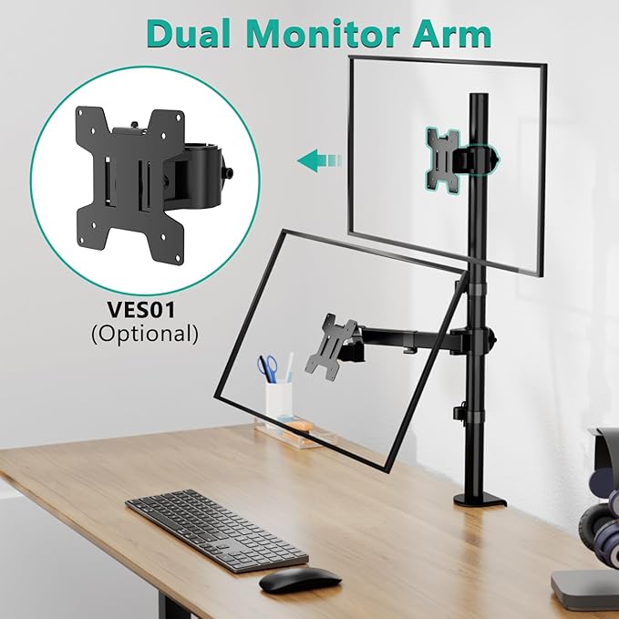 WALI Monitor Arm Mount for Desk, Single Extra Tall Computer Desk Mount