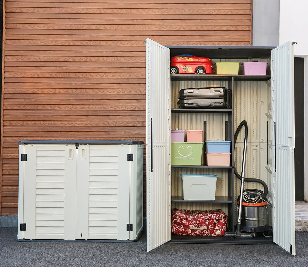 KINYING Outdoor Storage Cabinet Waterproof, Resin Vertical Outdoor Storage Sh...