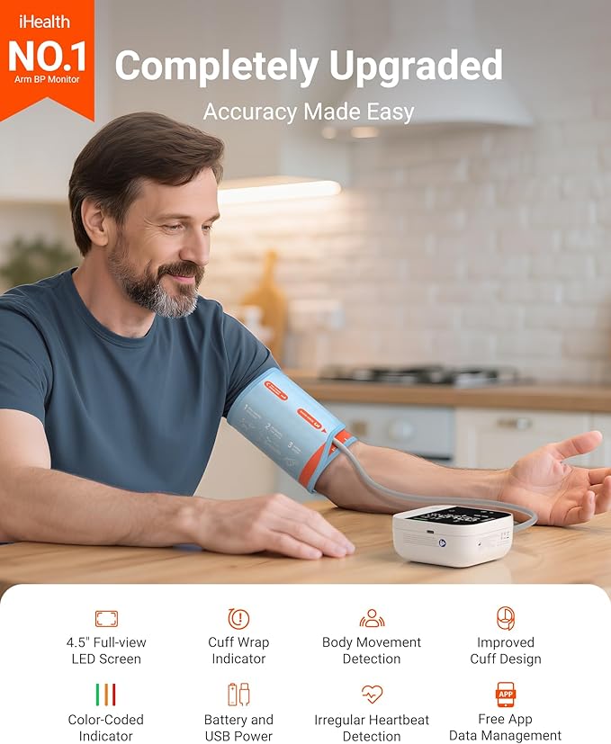 iHealth Track Pro Upper Arm Blood Pressure Monitor, Full-View LED Screen
