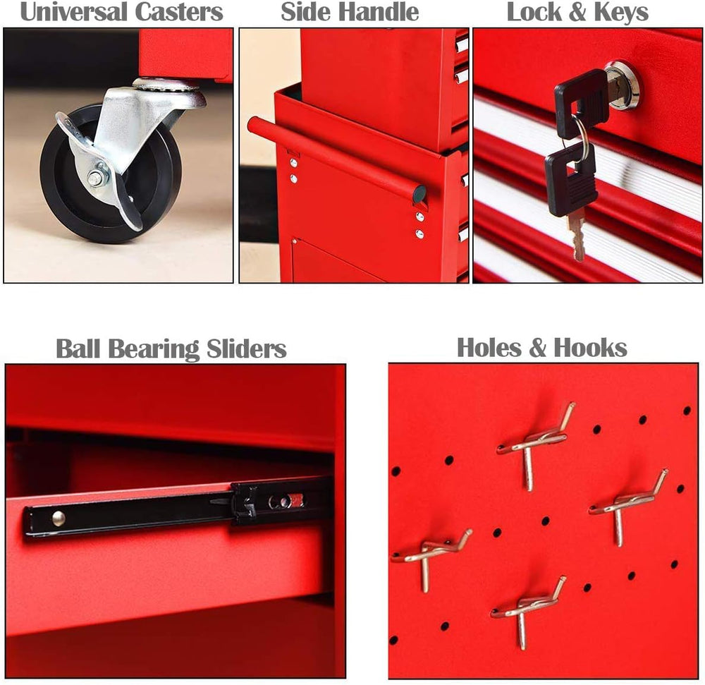 Goplus 2PCS Rolling Tool Chest, 6-Drawer Toolbox Set of 2, Removable Tool Sto...
