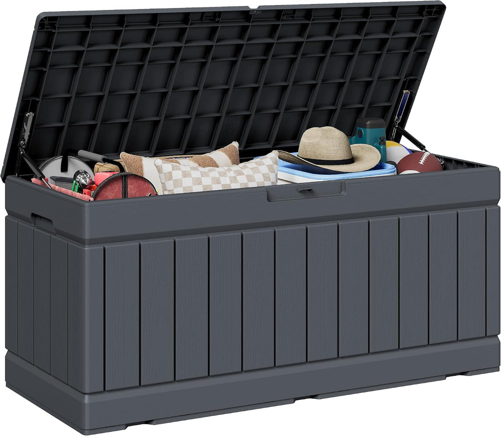 JUMMICO 78 Gallon Deck Box Waterproof Resin Outdoor Storage Box