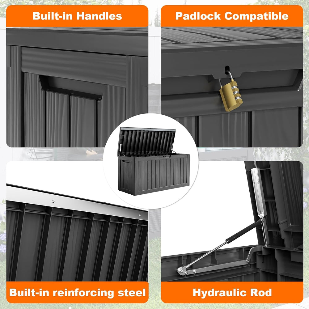 DRATO 85 Gallon Outdoor Storage Box Waterproof, Lockable Resin Deck Box