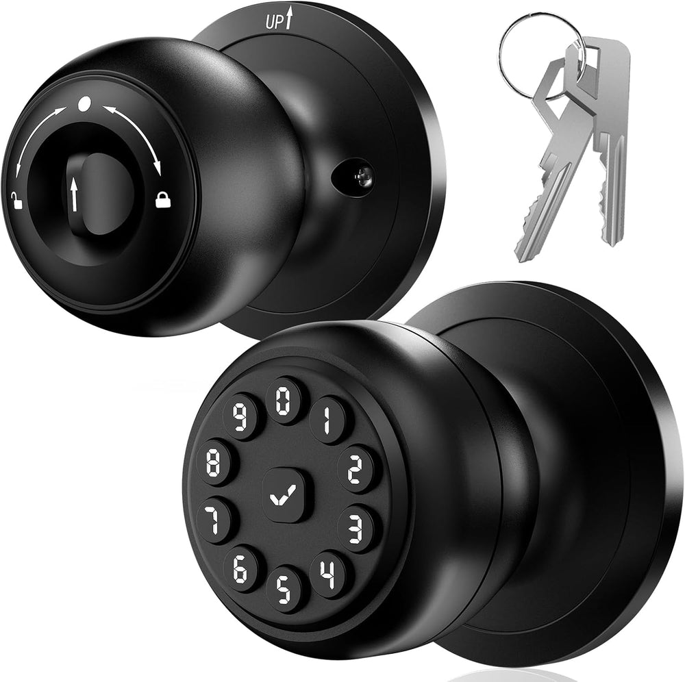 Smart Door Lock,Smart Keypad Door Knob with Lock,Bright Black