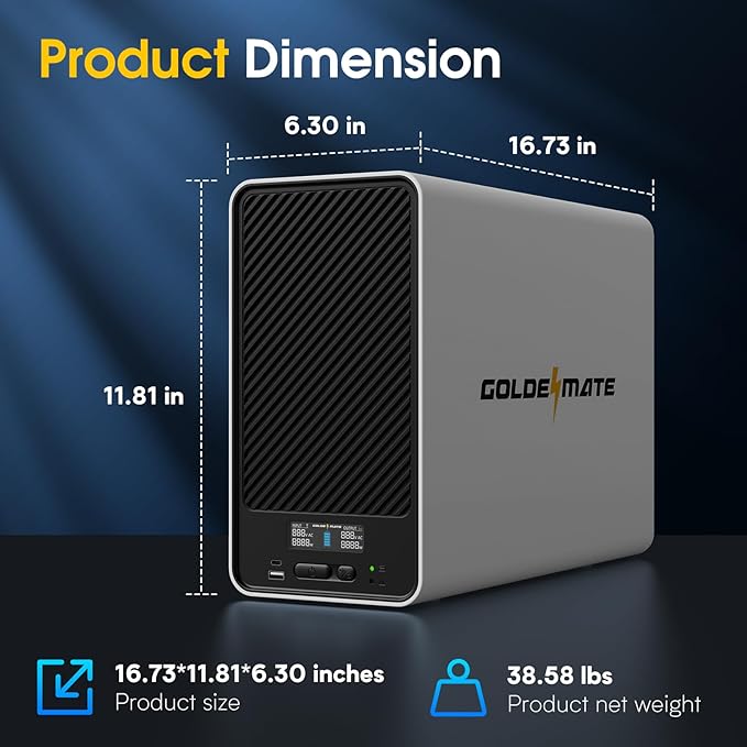 GOLDENMATE 2000VA/1600W Lithium UPS Battery Backup and Surge Protector
