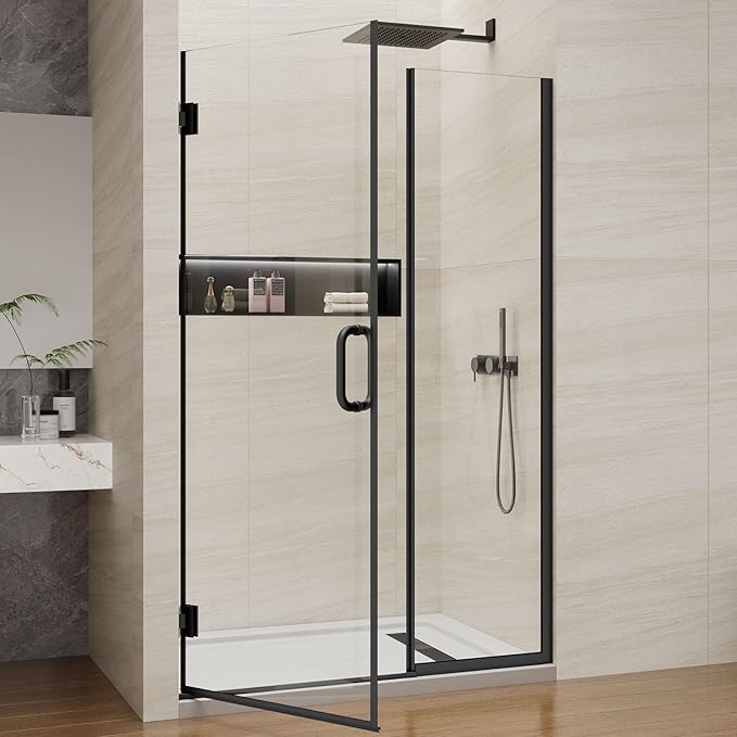 Pivot Swing Shower Door, Adjustable Width 48" W x 74" H Semi-Framel...