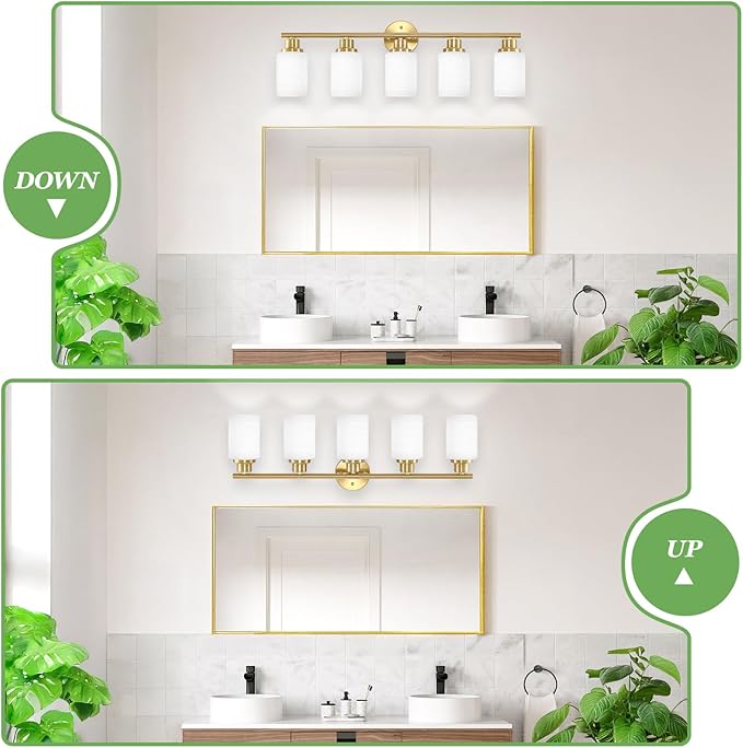 Guliaofo 5-Light Vanity Lights, Brushed Gold Bathroom Light Fixture