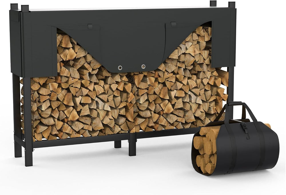 WALMANN Heavy-Duty 6 ft Firewood Rack with Cover & Firewood Carry Bag