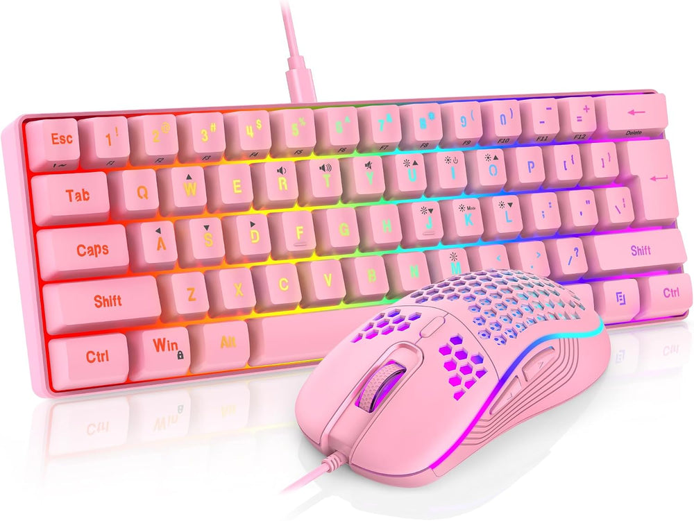 RedThunder 60% Gaming Keyboard and Mouse Combo, Ultra-Compact 61 Keys RGB