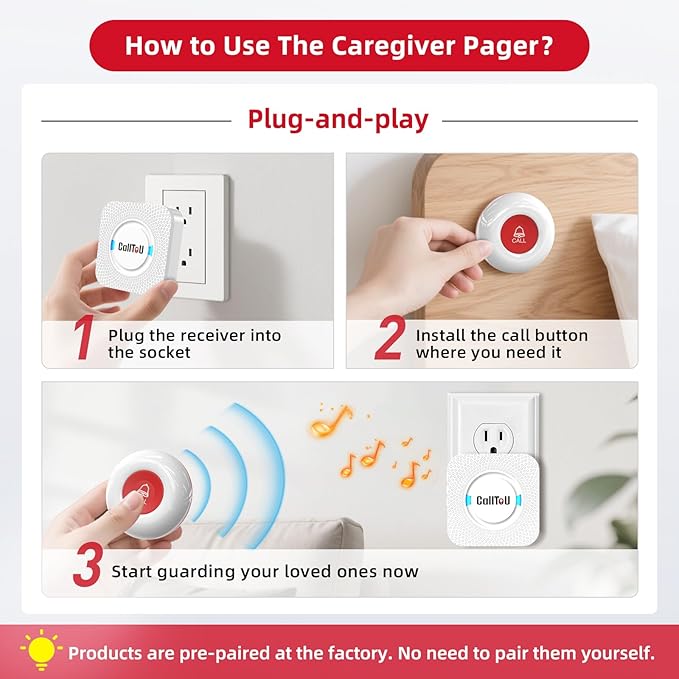 CallToU Wireless Caregiver Pager Call Button Call Bell Medical Alert System