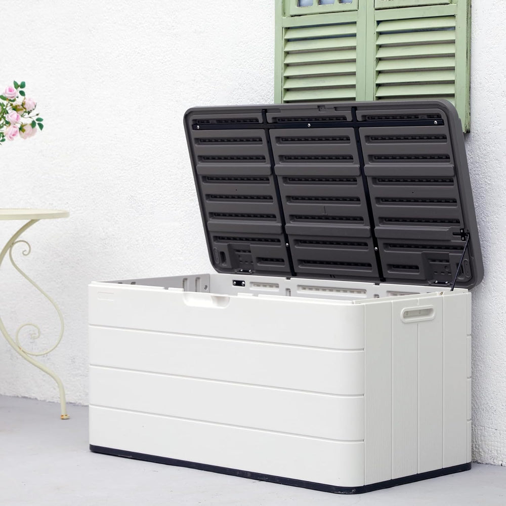 Mrosaa 110 Gallon Deck Box Waterproof,Double-Wall Resin Outdoor Storage Boxes...
