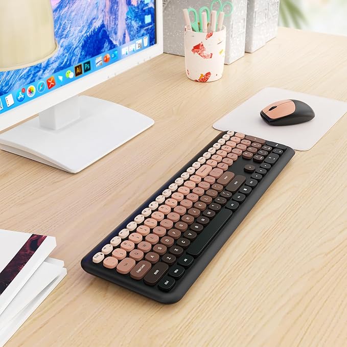 HotFox Wireless Keyboard and Mouse Combo, Full-Size Retro Typewriter Keyboard