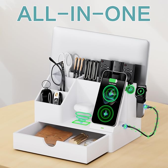 Sleek White PU Leather Charging Station