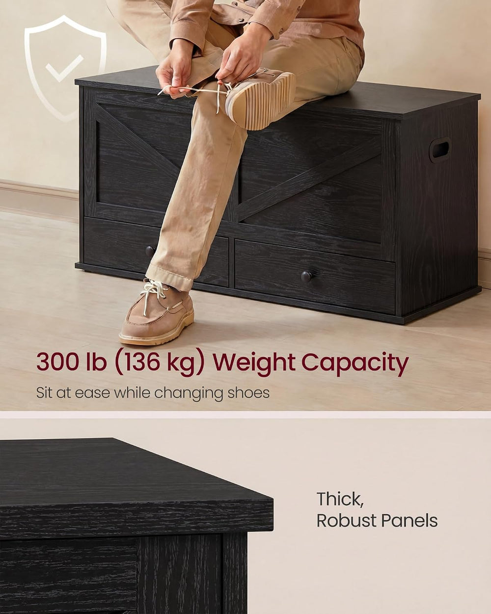 VASAGLE Storage Chest with 2 Fabric Drawers, 15.7 x 39.4 x 19.9 Inches