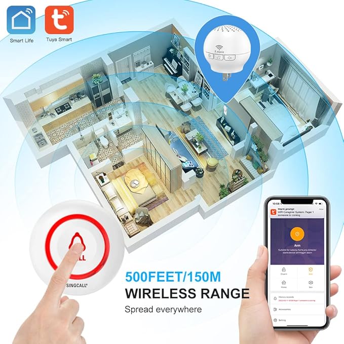 SINGCALL Tuya Caregiver Pager Smart Wireless Calling System WiFi SOS Emergency
