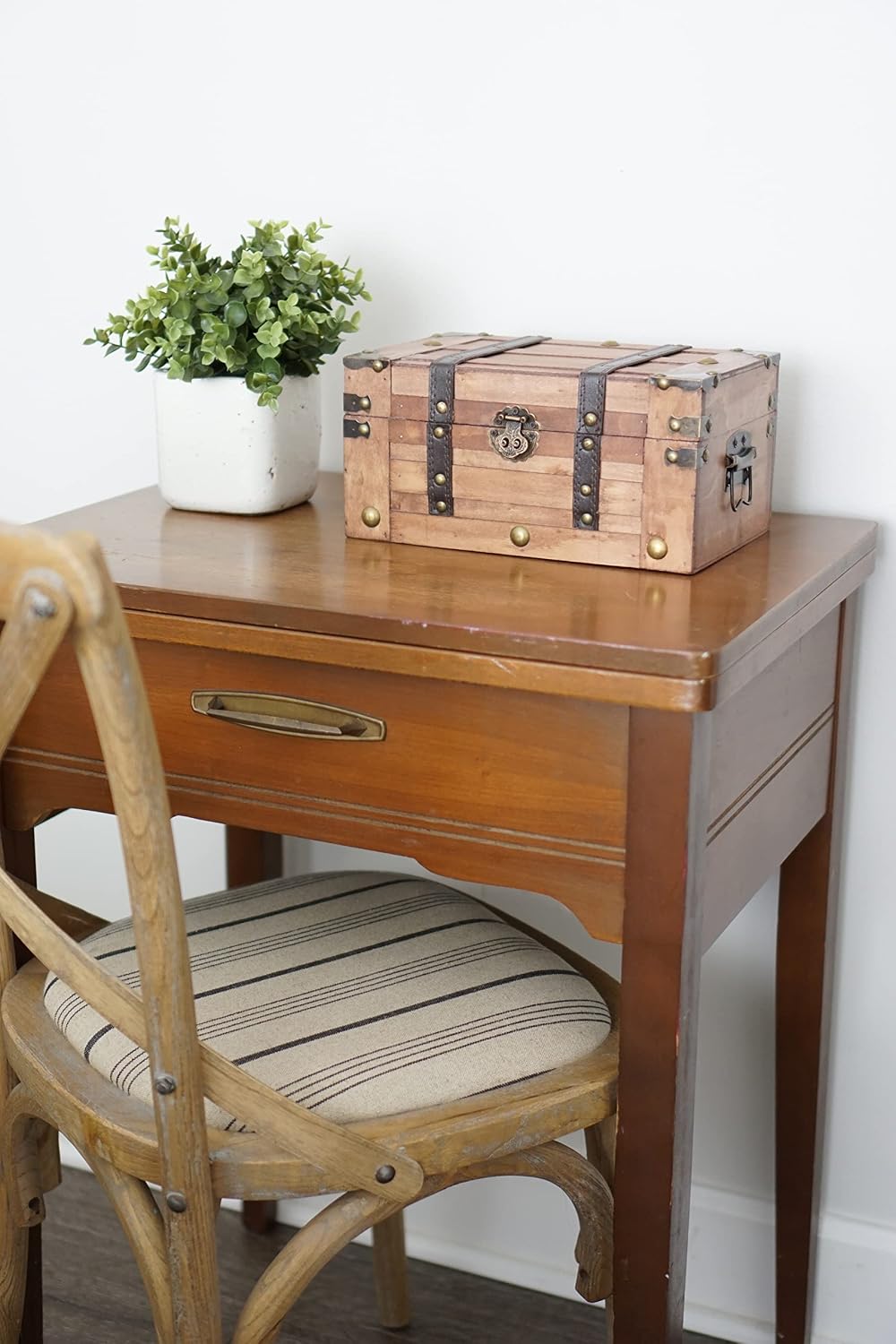 SLPR - Alexander Small Wooden Treasure Chest with Hinged Lid, 11x7x5.5 In