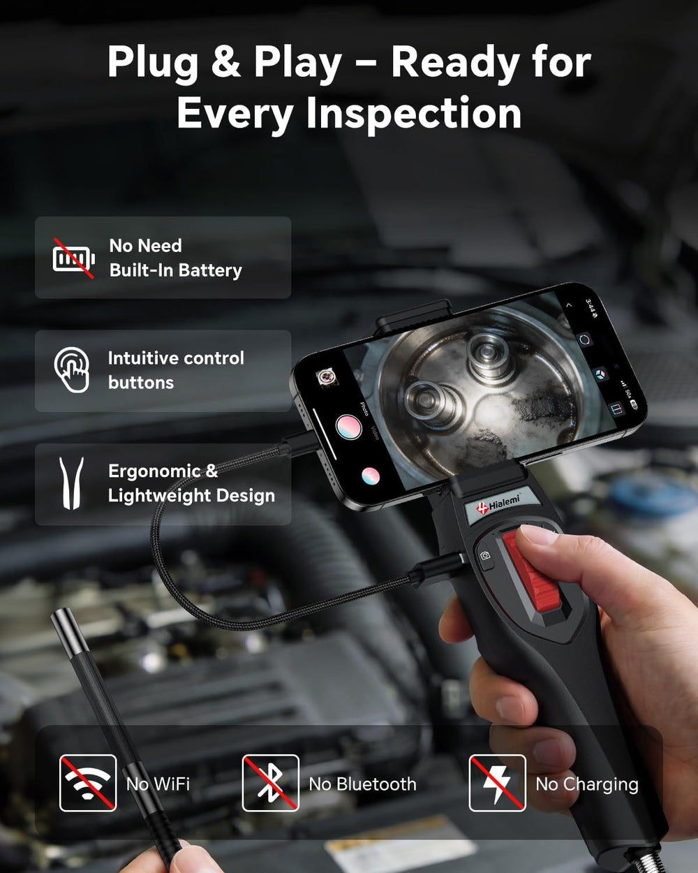 2-Way Articulating Borescope, Phone Endoscope Camera with Light