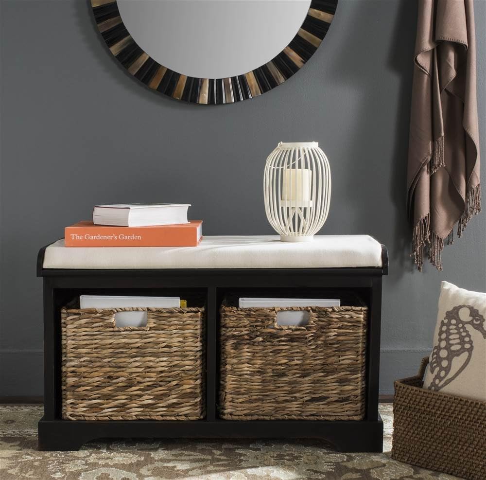 SAFAVIEH Freddy Wood Storage Bench, 33" Farmhouse Black AMH5736B