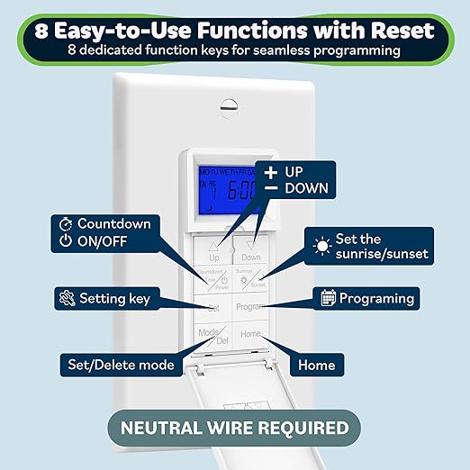 TOPGREENER Digital Astronomic Timer Switch, 7-Day Programmable Sunrise Sunset