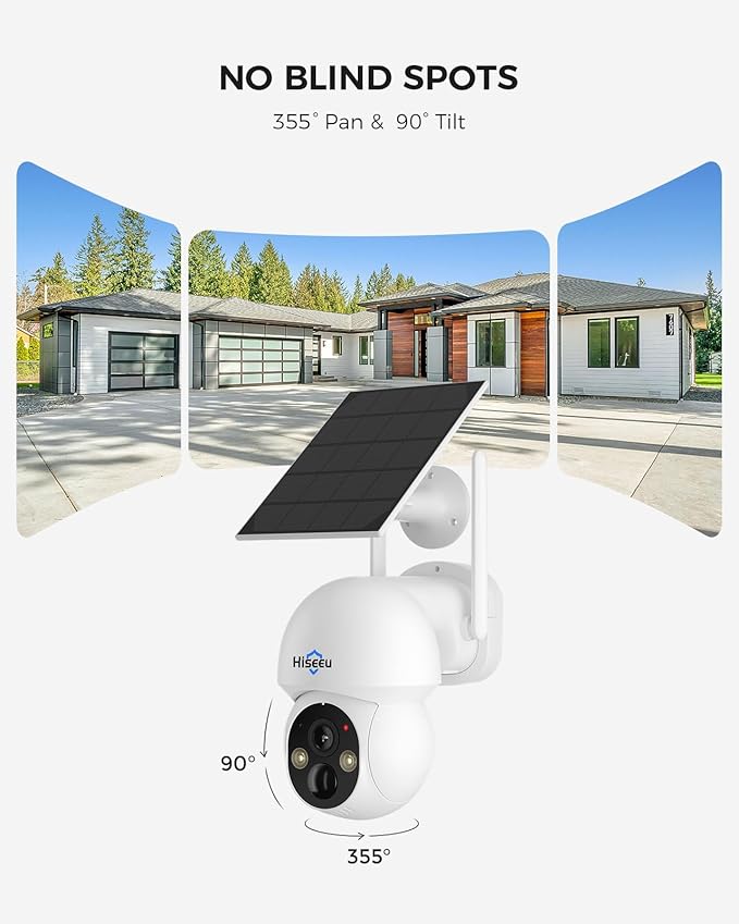 Hiseeu Solar Camera Wireless Outdoor, Home Security Camera System, 2.4G & 5G