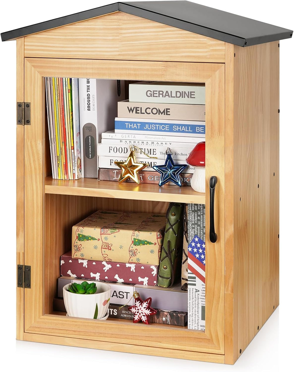 2-Tier Outdoor Library Outdoor Book Box Storage, 16x14x25 Inch