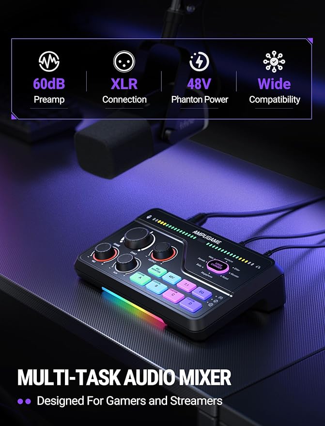 Fifine Gaming Mixer for Voice Chat and Streaming- 7.1ch Surround Sound