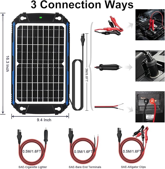 SUNER POWER Waterproof 12W 12V Solar Battery Charger & Maintainer Pro, Bu...