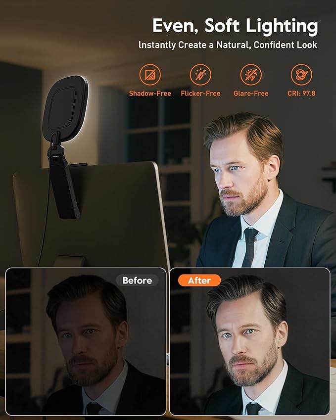 Upgraded Ring Light for Laptop, Monitor & Desk – Eye-Caring Diffused LED