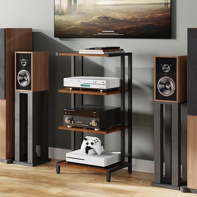 X-cosrack 16.5" Small 4-Tier AV Media Stand, Narrow Version Wooden Corner