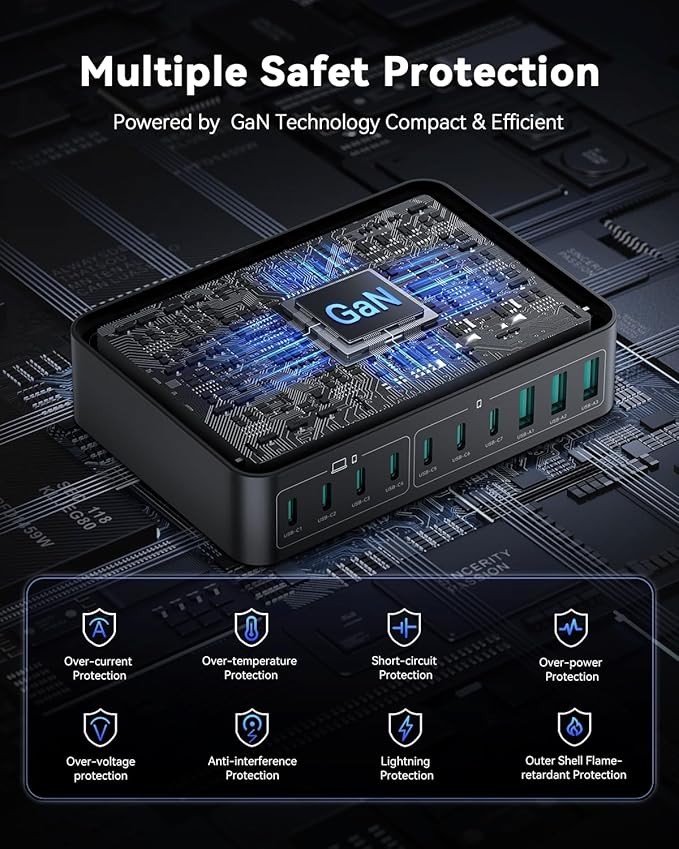 480W USB C Charger Block, Rocoren 10-Ports USB C Charging Station