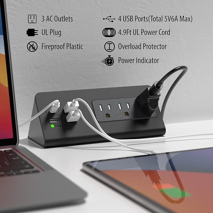 Nightstand Edge Mount Power Strip (2-Pack)