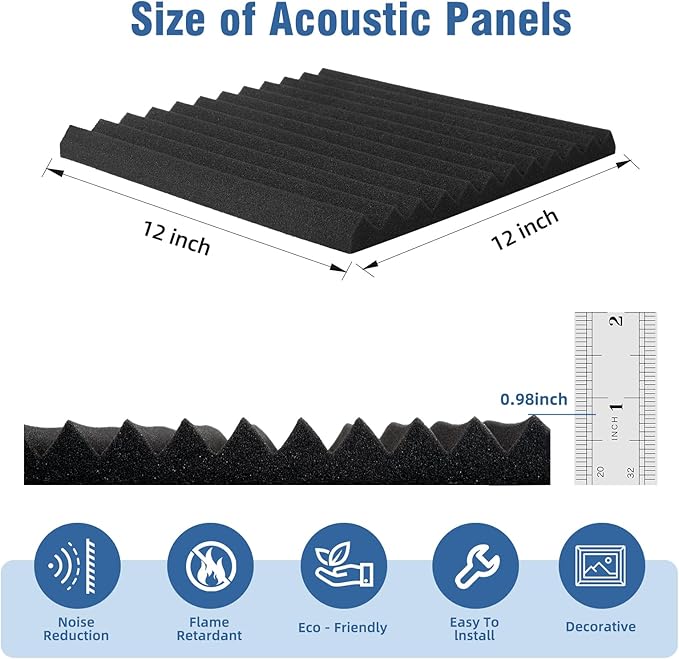 HWLIYUTAI 100 Pack Acoustic Panels 1 X 12 X 12 Inches