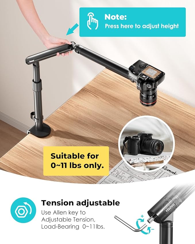 Viozon Overhead Camera Mount, Overhead Phone Stand, Flexible Aluminum Alloy