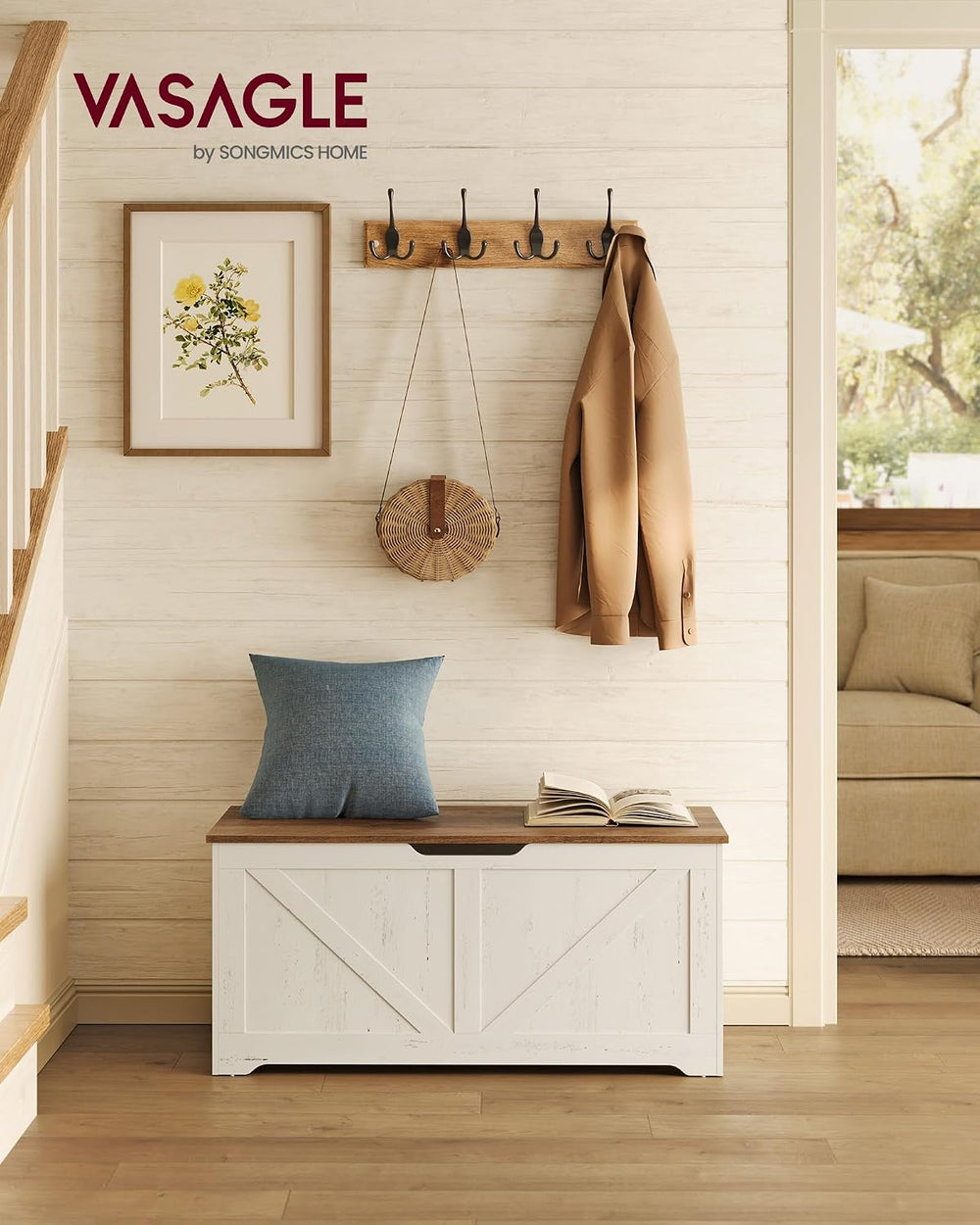 VASAGLE Storage Chest with 2 Safety Hinges, 15.7 x 39.4 x 18.1 Inches