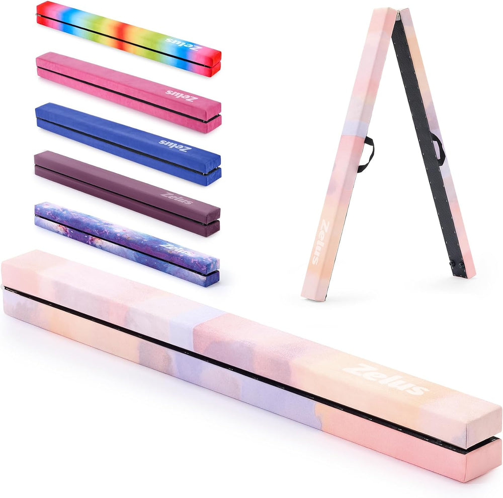 ZELUS 8' Folding Gymnastics Balance Beam, Floor Balance Beam w/Carry Handles