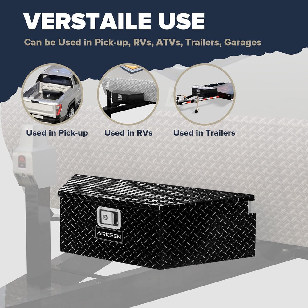 ARKSEN 39" Trailer Tongue Box, Heavy Duty Diamond Plate Tool Chest, Black