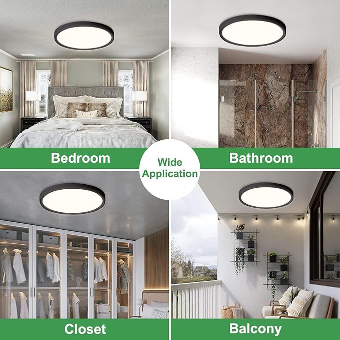 4PK 15.8 Inch Black LED Flush Mount Ceiling Light, 3000K/4000K/6000K CCT