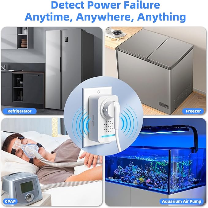 Power Failure Alarm WiFi with 4 Email Addresses, Loud 120dB Smart Power Outage