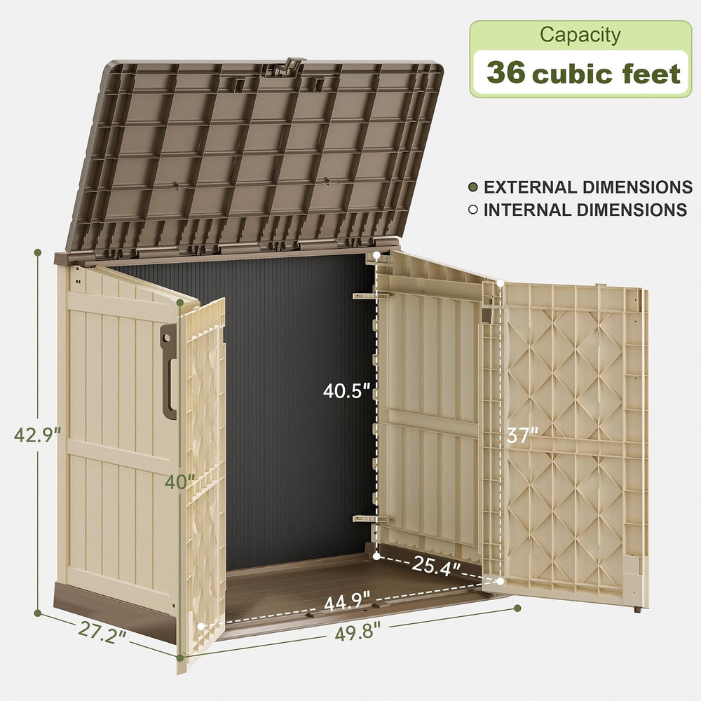 Plastic Outdoor Storage Shed, 36 Cu Ft Waterproof Outdoor Storage Cabinet wit...