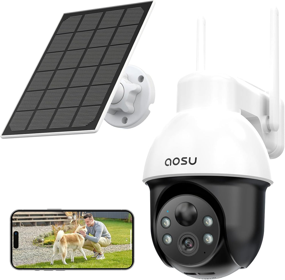 AOSU Solar Security Camera Wireless Outdoor System, 3K/5MP Battery Powered WiFi