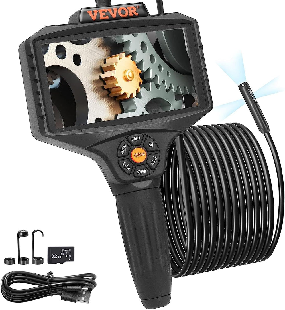 VEVOR Triple Lens Inspection Camera with Light, 5" IPS Screen Industrial...