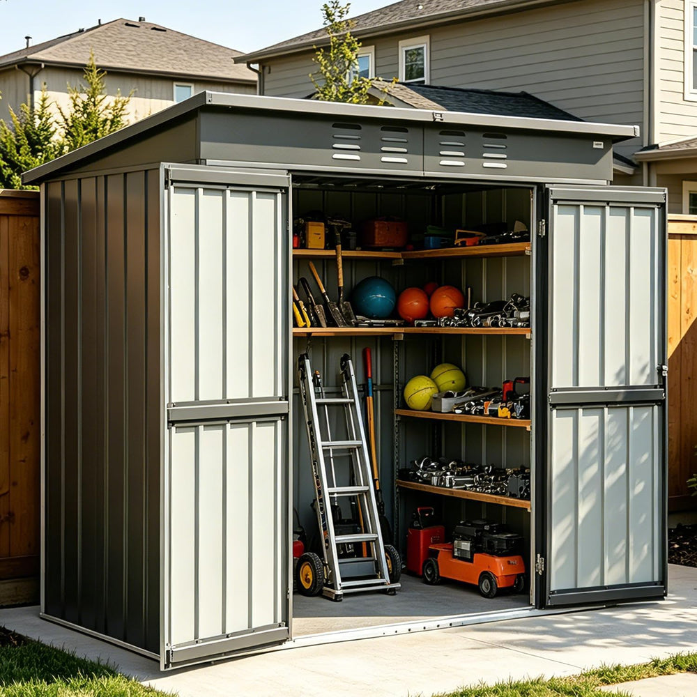 Domi Outdoor Storage Shed 6x4 FT,Metal Outside Sheds&Outdoor Storage Galv...