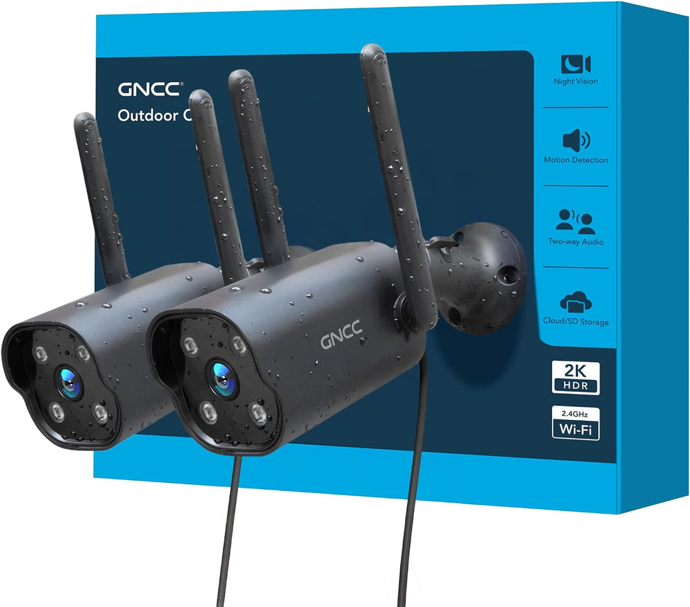 GNCC 2K Outdoor Security Camera, 24/7 Recording, Plug-in, AI, Black-2P