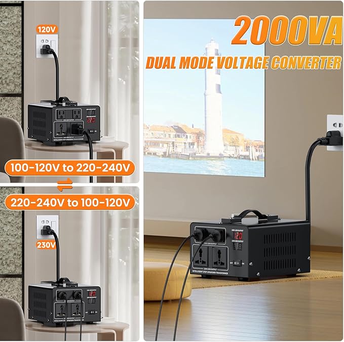2000W Voltage Converter Transformer Step Up 110V/120V to220V/240V or Step Down