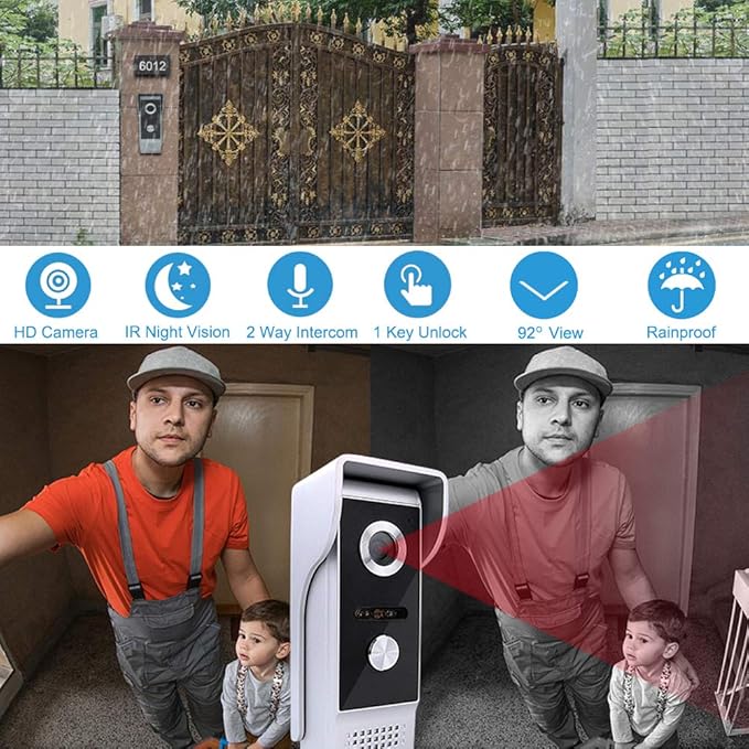 AMOCAM Video Door Phone System, 4.3 Inches Touch Monitor Wired Video Intercom