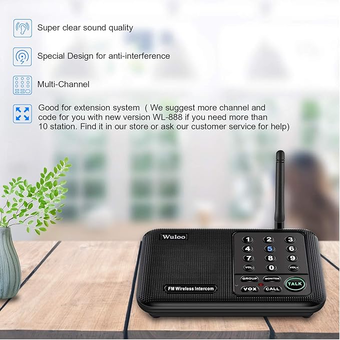 Wuloo Intercoms Wireless for Home 5280 Feet Range 10 Channel 3 Code, Wireless